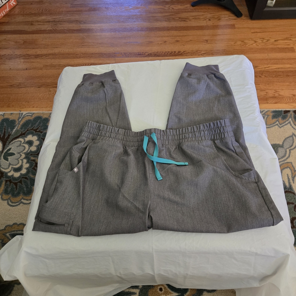 Figs Women's Gray Scrub Joggers with Teal Drawstring